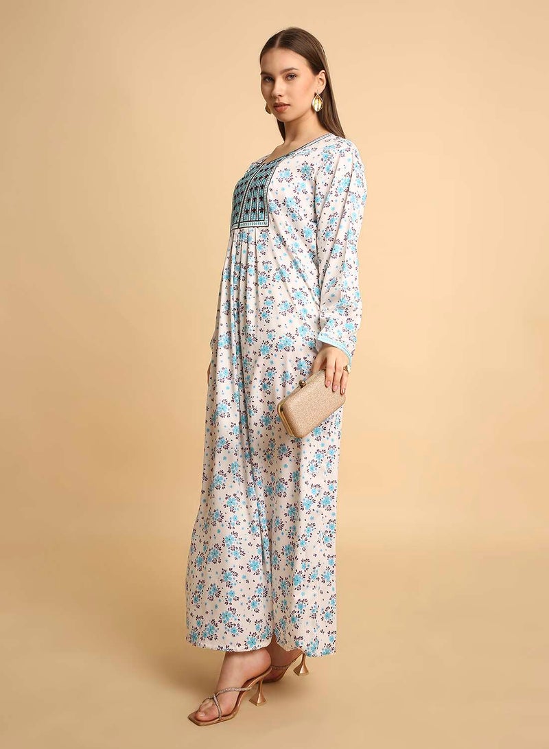 HANA & SARA Classic Arabic Jalabiya for Women – Lightweight Floral Long Dress with Decorative Yoke - Image 5